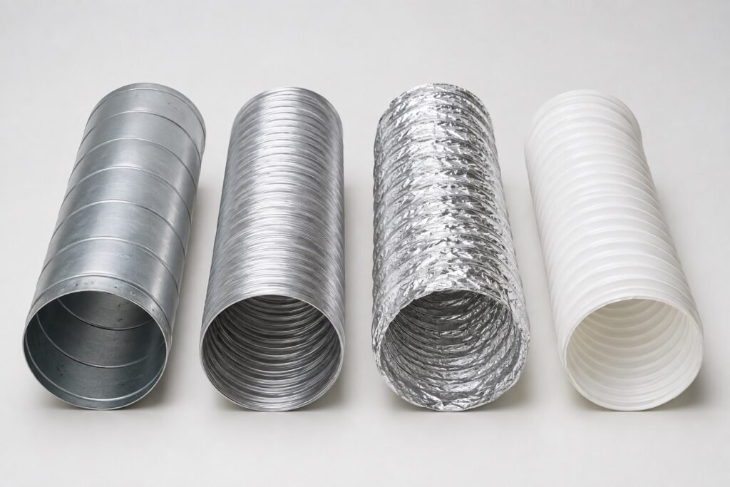 Comparison of rigid metal, semi-rigid, foil, and plastic dryer duct