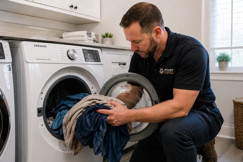 Damp clothes remaining in a dryer drum after a full cycle