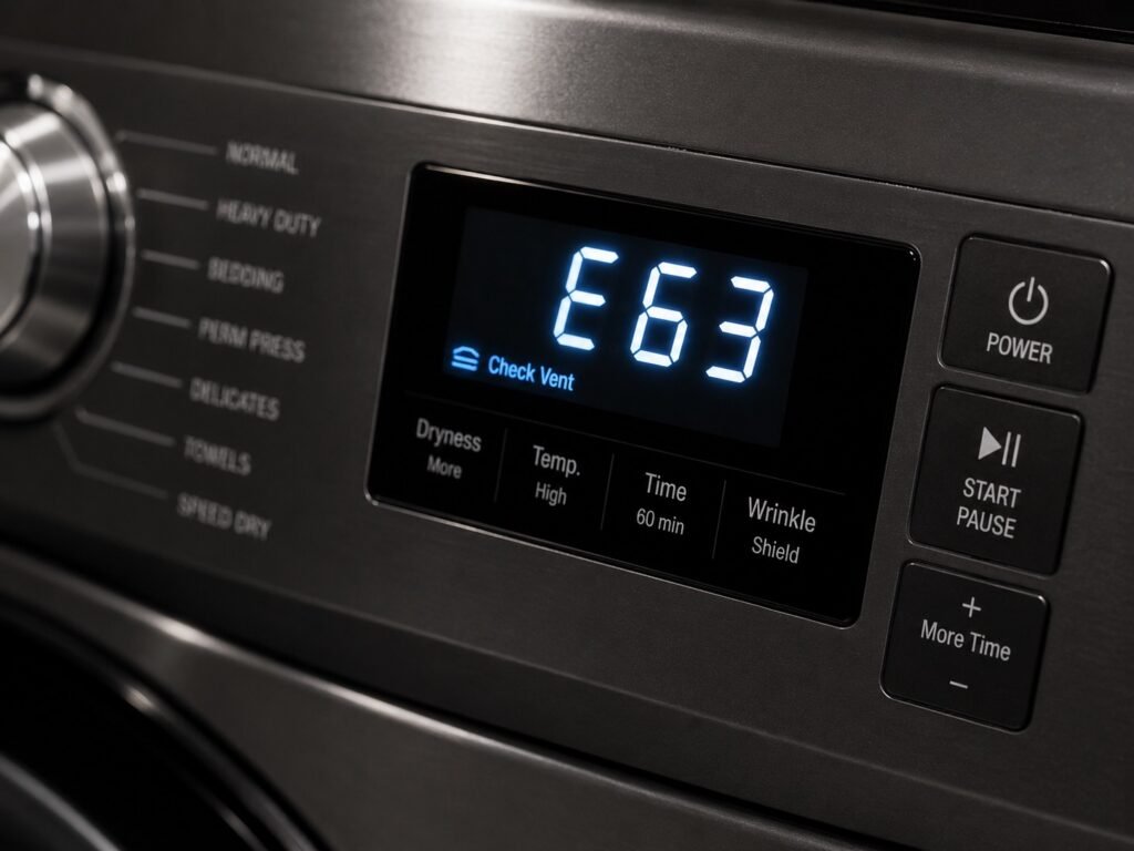 Dryer control panel displaying an error code