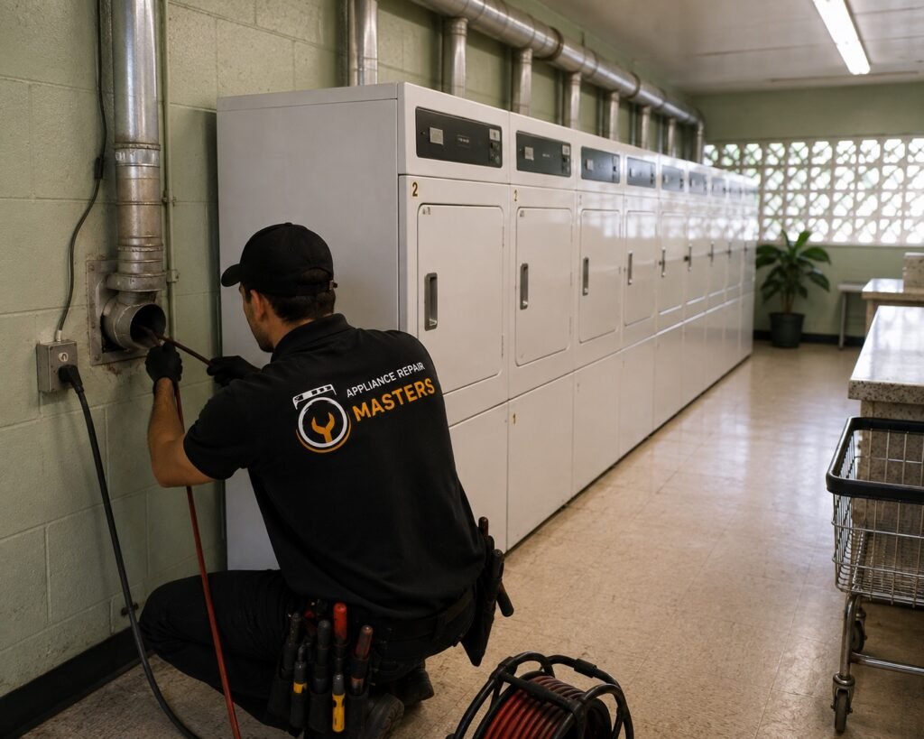 Dryer vent cleaning in a Pompano Beach condo laundry room