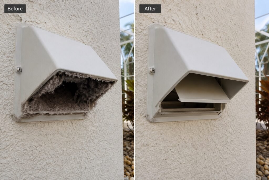 Dryer vent hood before and after professional cleaning