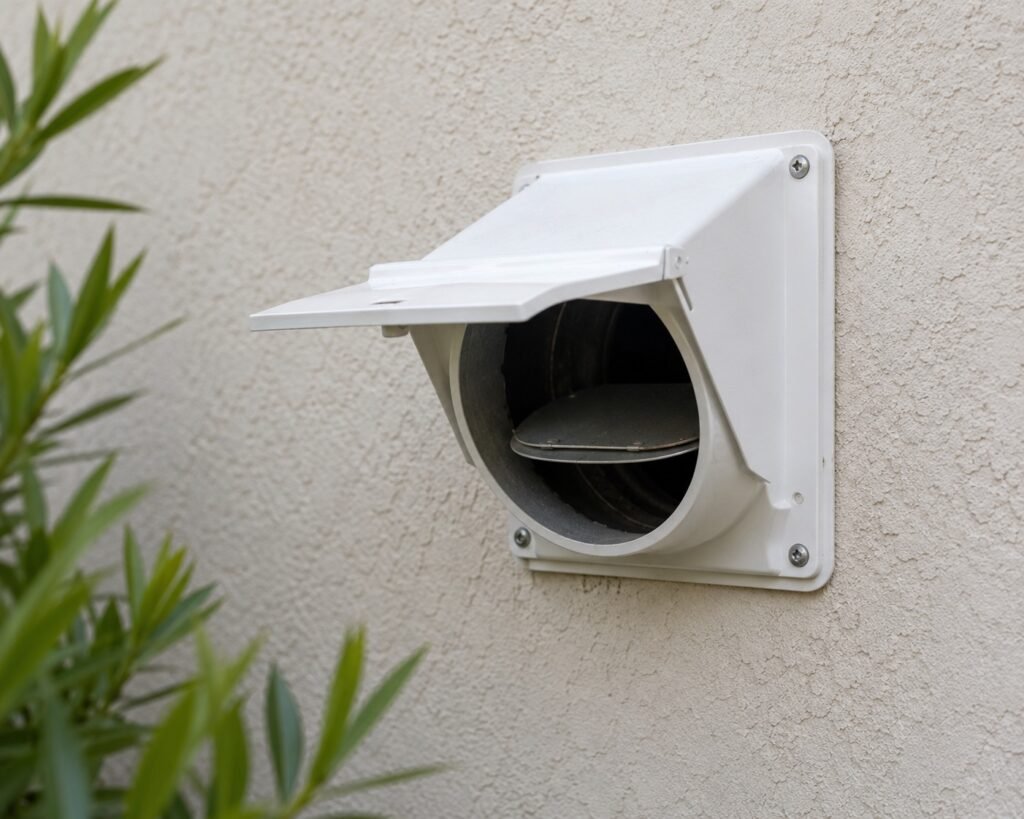 Exterior dryer vent hood on the wall of a South Florida home