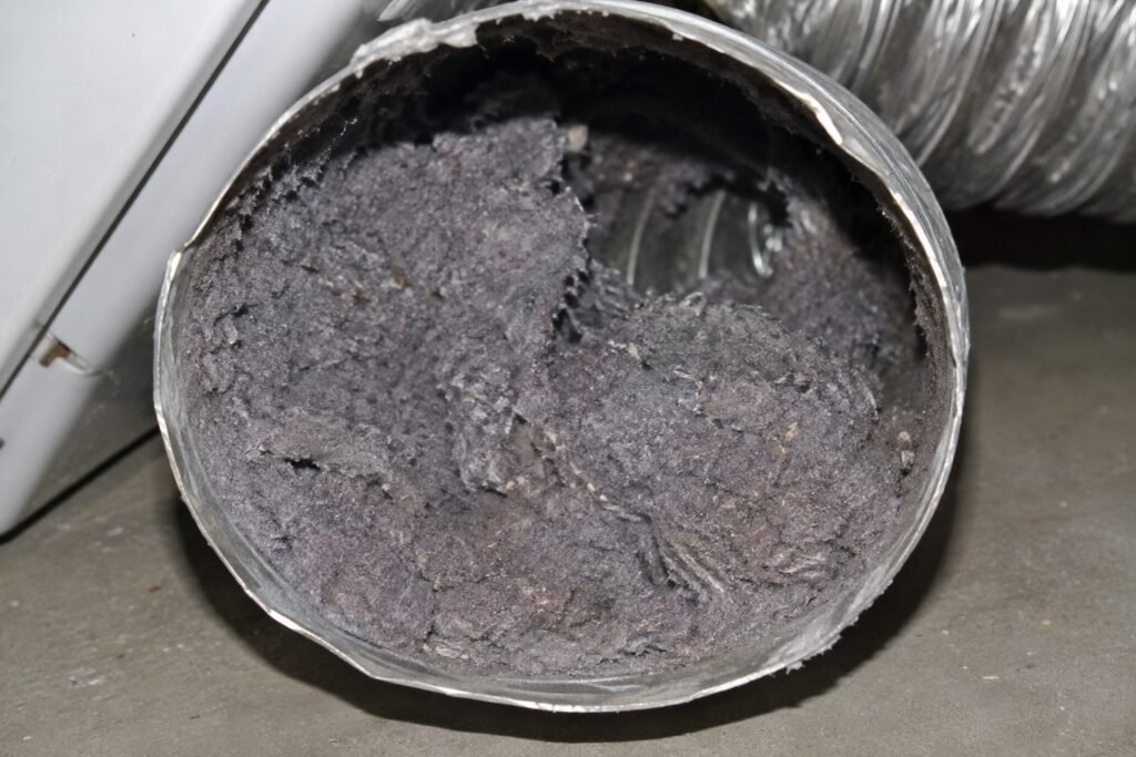 Heavy lint accumulation inside a dryer exhaust duct
