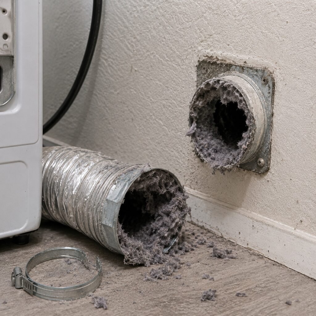 Lint accumulation inside a dryer transition duct